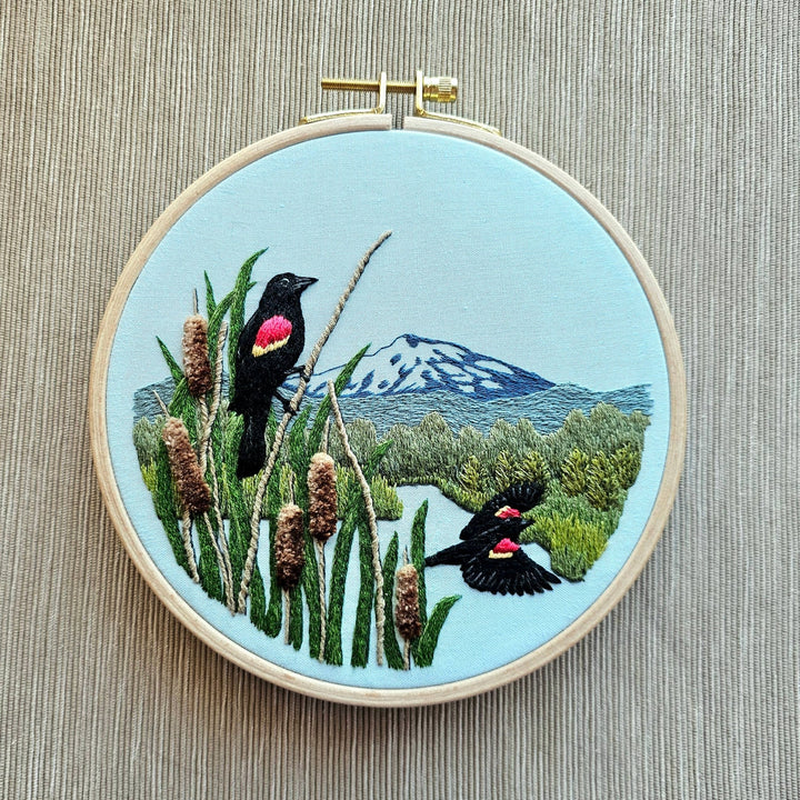 Jessica Long Embroidery - Red - Winged Blackbirds Embroidery Kit - Pisgah Needleworks