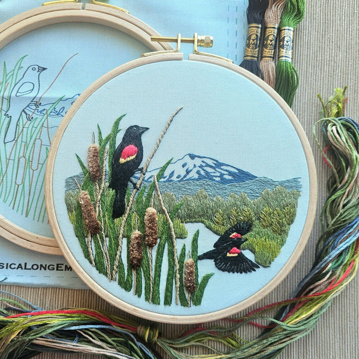 Jessica Long Embroidery - Red - Winged Blackbirds Embroidery Kit - Pisgah Needleworks