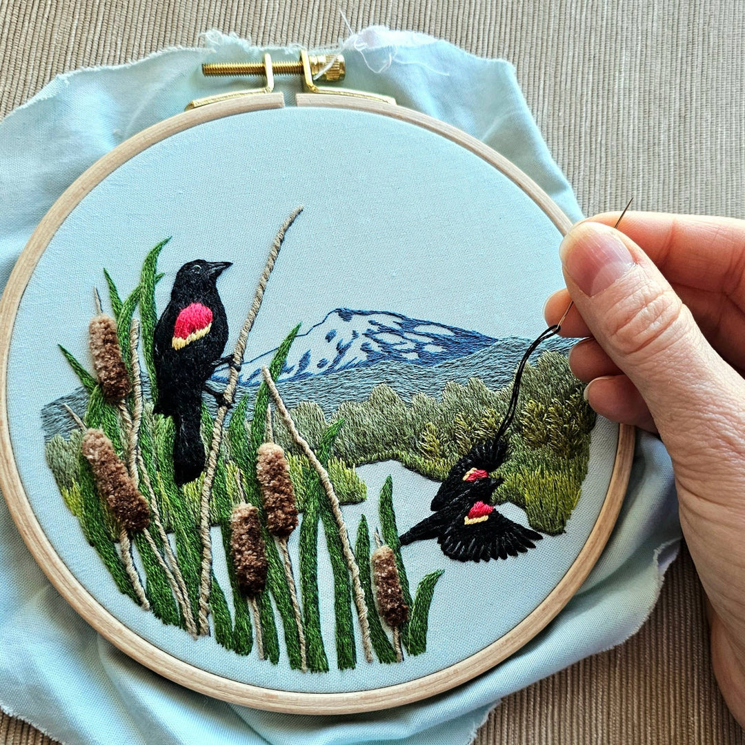 Jessica Long Embroidery - Red - Winged Blackbirds Embroidery Kit - Pisgah Needleworks