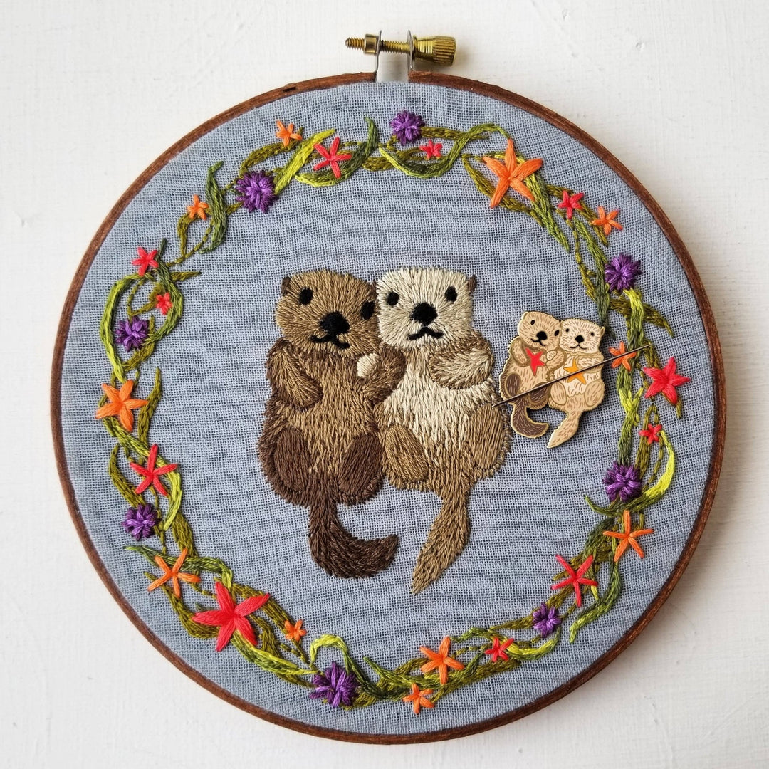 Jessica Long Embroidery - Sea Otters Enamel Needle Minder - Pisgah Needleworks