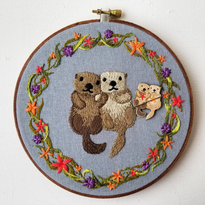 Jessica Long Embroidery - Sea Otters Enamel Needle Minder - Pisgah Needleworks
