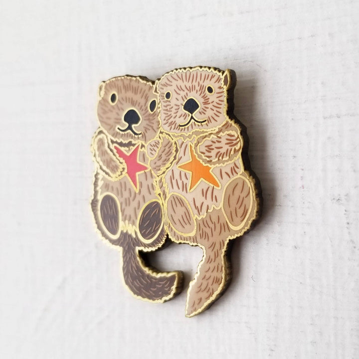 Jessica Long Embroidery - Sea Otters Enamel Needle Minder - Pisgah Needleworks
