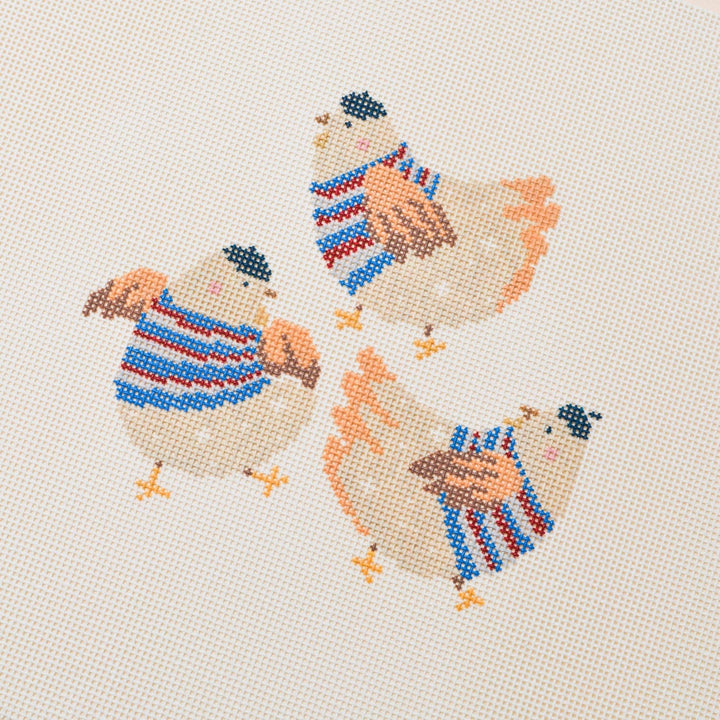 La Fete Needlepoint - 12 Days Of Christmas - Three French Hens Hand Painted Needlepoint Canvas - Pisgah Needleworks