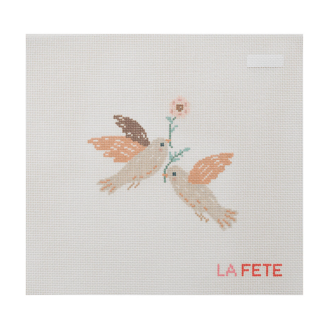 La Fete Needlepoint - 12 Days Of Christmas - Two Turtle Doves Hand Painted Needlepoint Canvas - Pisgah Needleworks