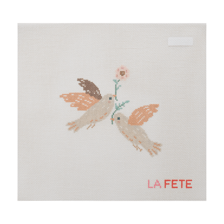 La Fete Needlepoint - 12 Days Of Christmas - Two Turtle Doves Hand Painted Needlepoint Canvas - Pisgah Needleworks