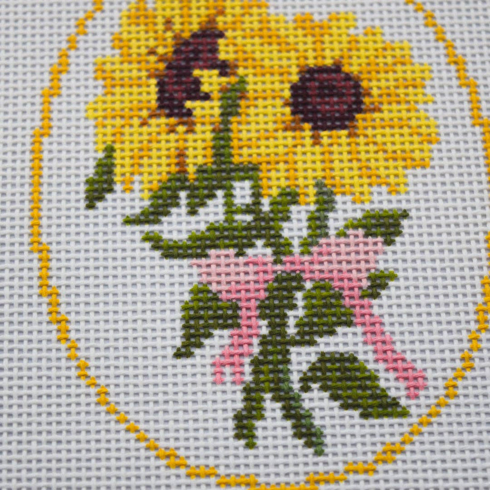 La Fete Needlepoint – 3rd Anniversary Sunflower Hand - Painted Canvas - Pisgah Needleworks
