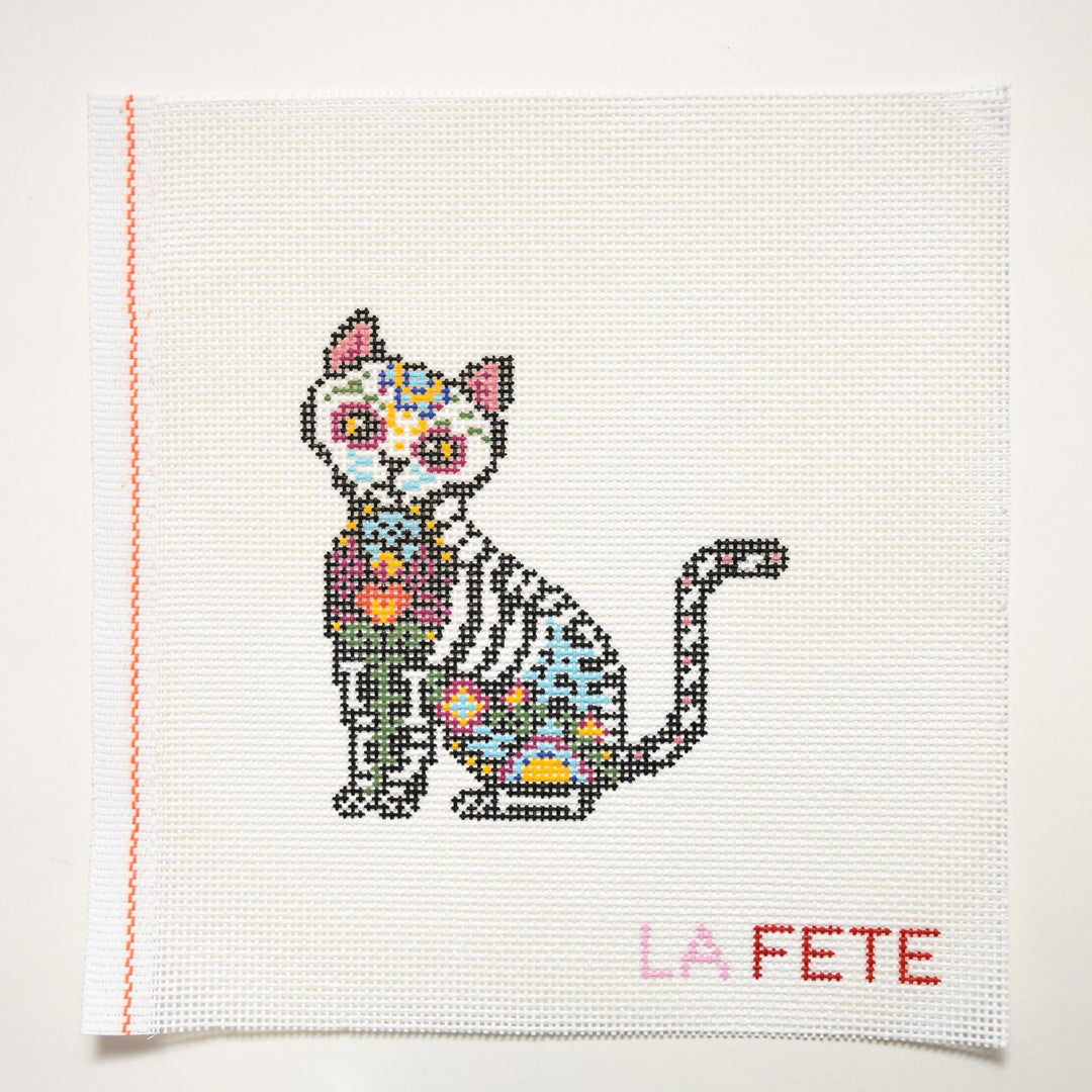 La Fête Needlepoint – Día de los Muertos Cat Hand-Painted Needlepoint Canvas - Pisgah Needleworks