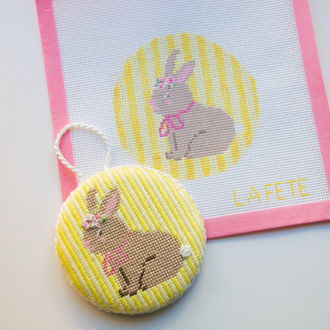 La Fete Needlepoint – Floral Bunny Hand - Painted Canvas - Pisgah Needleworks