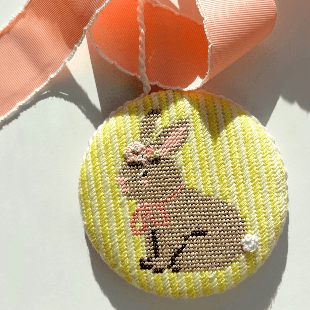 La Fete Needlepoint – Floral Bunny Hand - Painted Canvas - Pisgah Needleworks