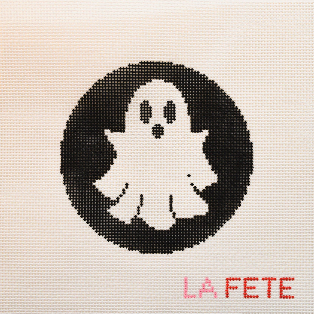 La Fete Needlepoint - Ghost Halloween Round Hand Painted Needlepoint Canvas - Pisgah Needleworks