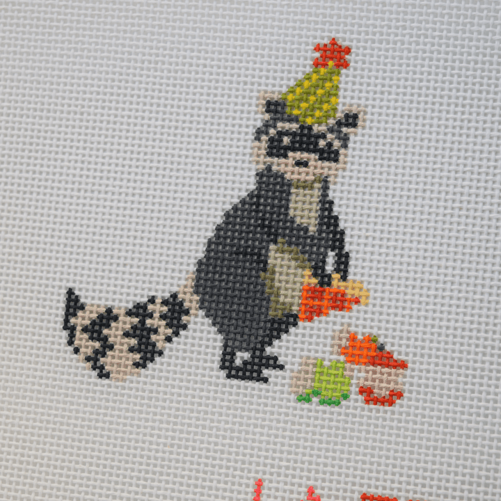 La Fete Needlepoint - Party Animals - Birthday Bandit Hand Painted Needlepoint Canvas - Pisgah Needleworks