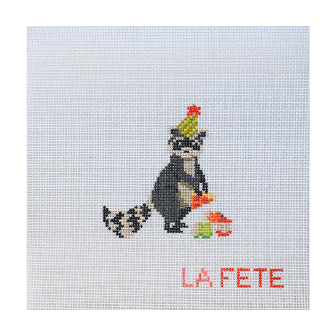 La Fete Needlepoint - Party Animals - Birthday Bandit Hand Painted Needlepoint Canvas - Pisgah Needleworks