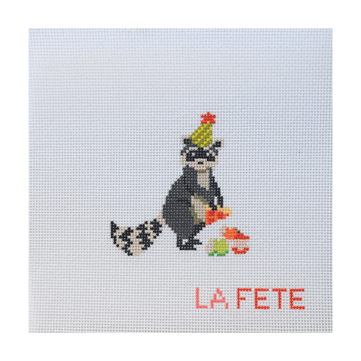 La Fete Needlepoint - Party Animals - Birthday Bandit Hand Painted Needlepoint Canvas - Pisgah Needleworks