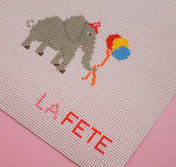 La Fete Needlepoint - Party Animals - Elephant Needlepoint Canvas - Pisgah Needleworks