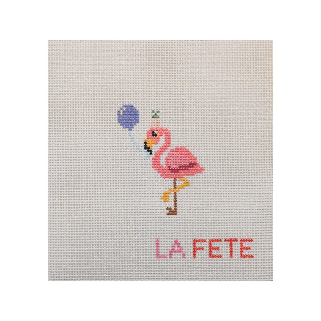 La Fete Needlepoint – Party Animals Flamingo Hand - Painted Canvas - Pisgah Needleworks