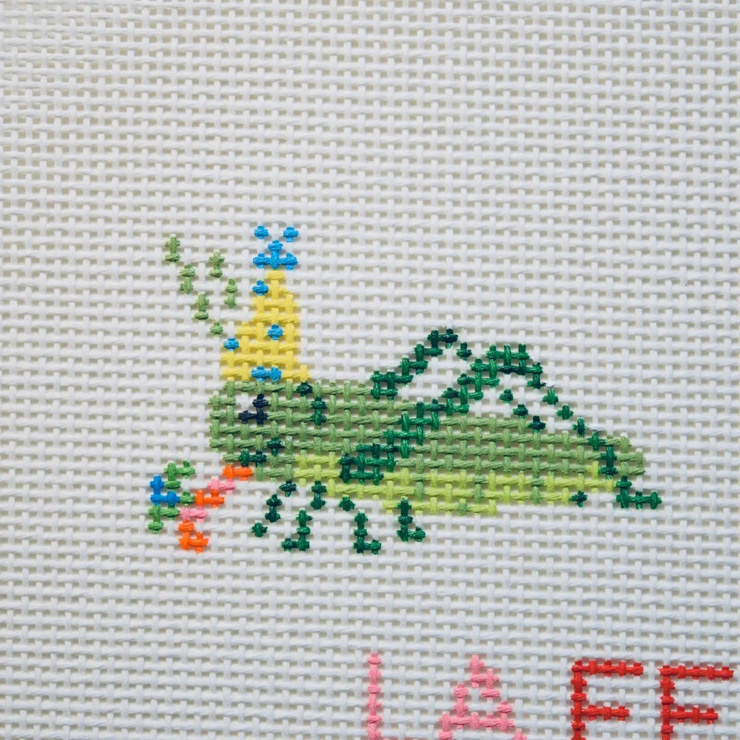 La Fete Needlepoint – Party Animals: Grasshopper Hand - Painted Needlepoint Canvas | 13 Mesh - Pisgah Needleworks