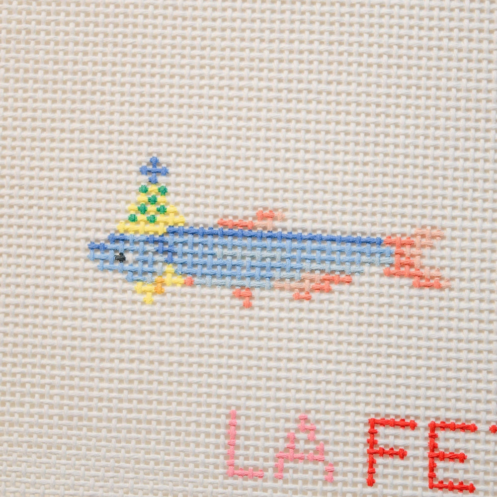 La Fete Needlepoint Party Animals Sardine Hand Painted Needlepoint Canvas - Pisgah Needleworks