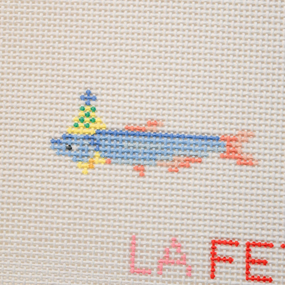 La Fete Needlepoint Party Animals Sardine Hand Painted Needlepoint Canvas - Pisgah Needleworks