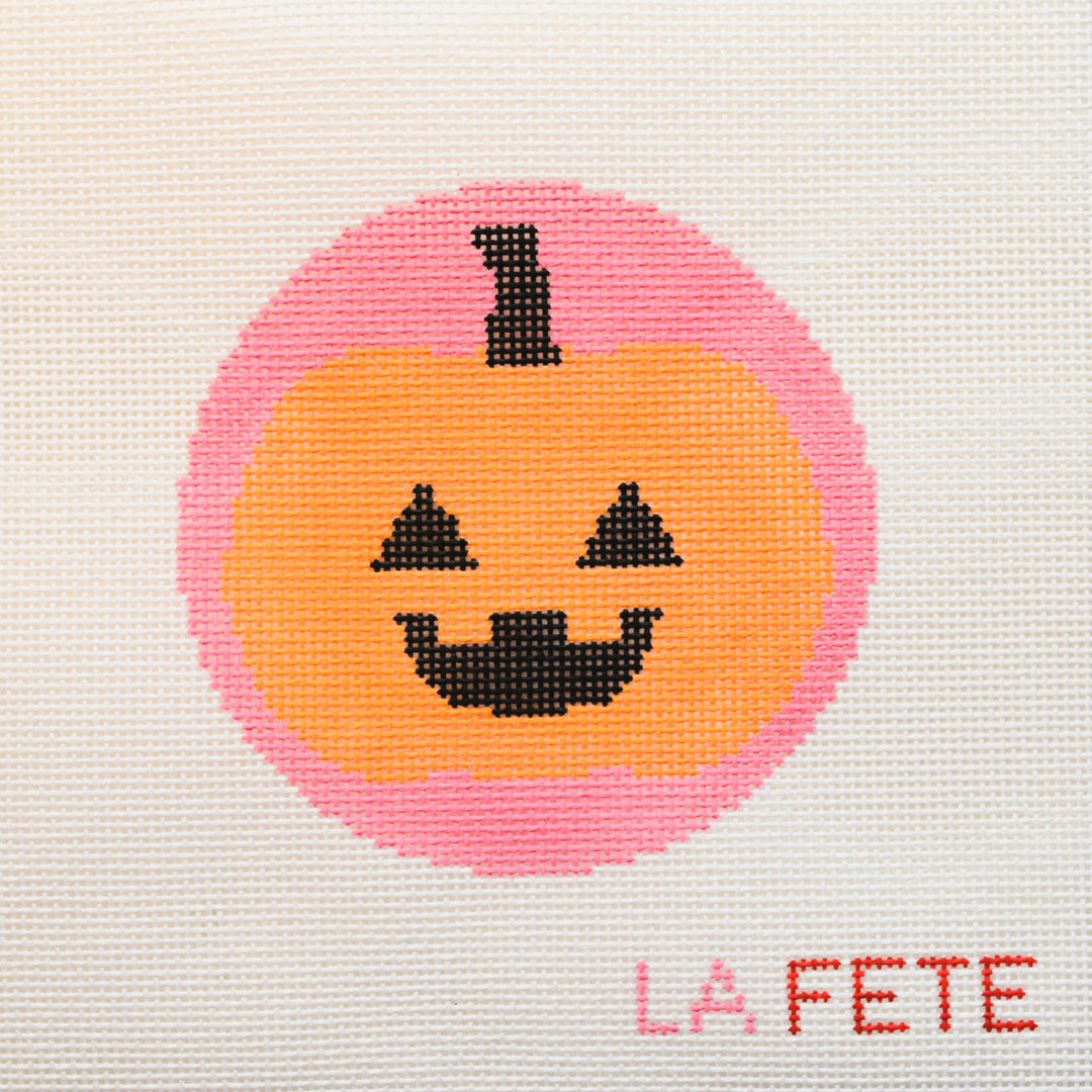 La Fete Needlepoint - Pumpkin Halloween Round Hand Painted Needlepoint Canvas - Pisgah Needleworks