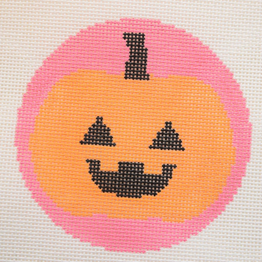 La Fete Needlepoint - Pumpkin Halloween Round Hand Painted Needlepoint Canvas - Pisgah Needleworks