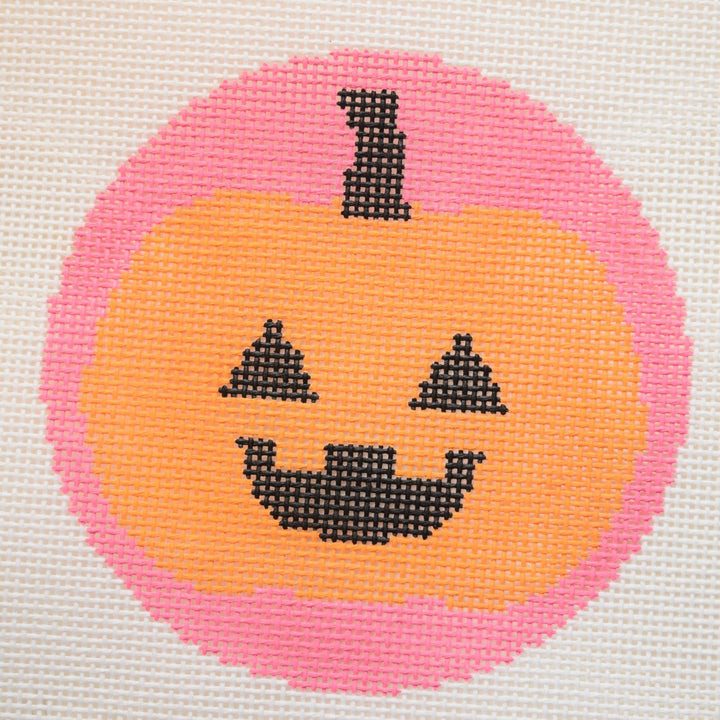 La Fete Needlepoint - Pumpkin Halloween Round Hand Painted Needlepoint Canvas - Pisgah Needleworks
