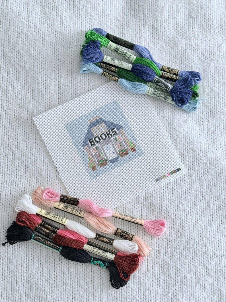Lets Stitch Studio - Mini Bookshop 18 Mesh Canvas HandPainted Needlepoint - Pisgah Needleworks