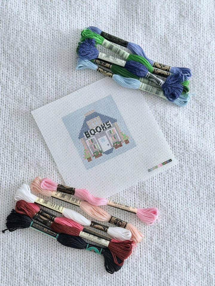 Lets Stitch Studio - Mini Bookshop 18 Mesh Canvas HandPainted Needlepoint - Pisgah Needleworks