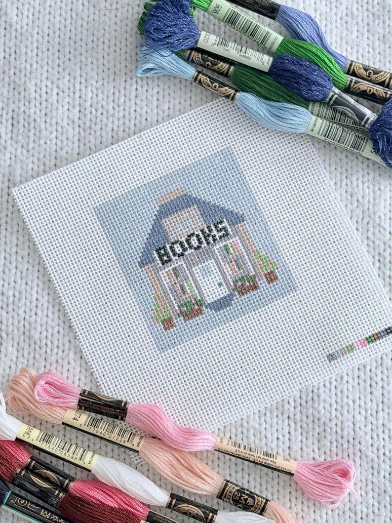 Lets Stitch Studio - Mini Bookshop 18 Mesh Canvas HandPainted Needlepoint - Pisgah Needleworks