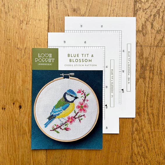 Love Poppet - Blue Tit & Blossom - Printed Chart - Pisgah Needleworks