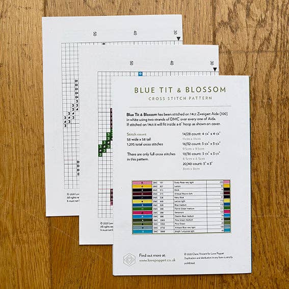 Love Poppet - Blue Tit & Blossom - Printed Chart - Pisgah Needleworks
