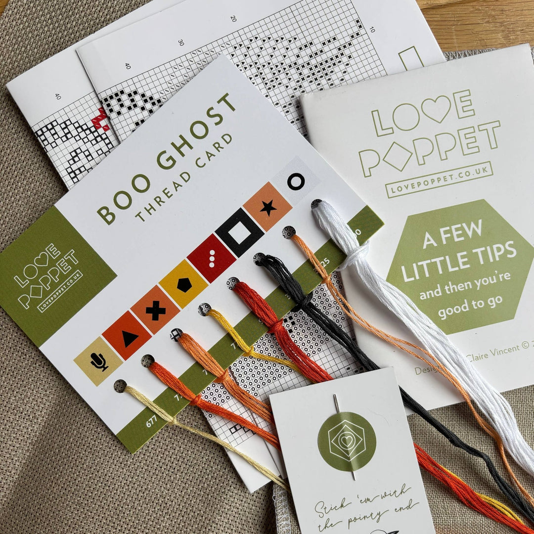 Love Poppet – Boo Ghost Cross Stitch Kit - Pisgah Needleworks