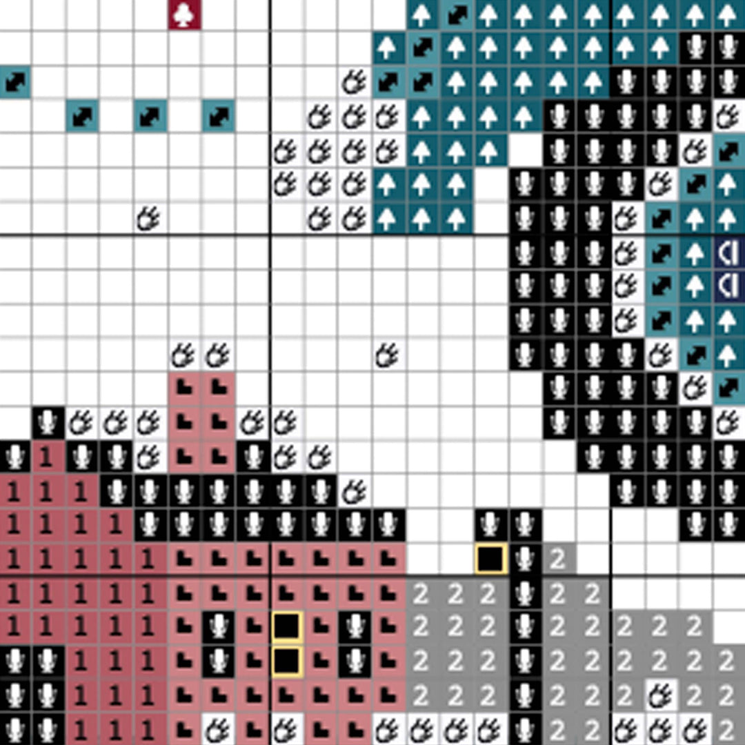 Grid-based puzzle with various symbols on a white background