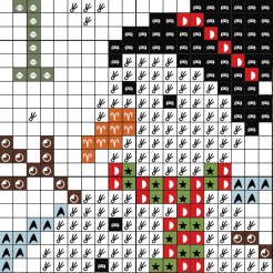 Crossword puzzle grid with partially filled words and symbols