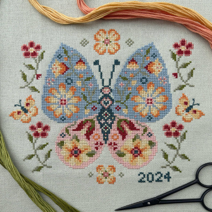 Love Poppet - Floral Butterfly - Cross Stitch Kit: 14ct Aida - Pisgah Needleworks