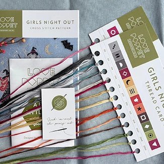Love Poppet Girls Night Out Cross Stitch Kit | 14ct Aida or 32ct Evenweave - Pisgah Needleworks