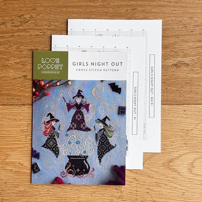 Love Poppet Girls Night Out Halloween Printed Cross Stitch Pattern - Pisgah Needleworks