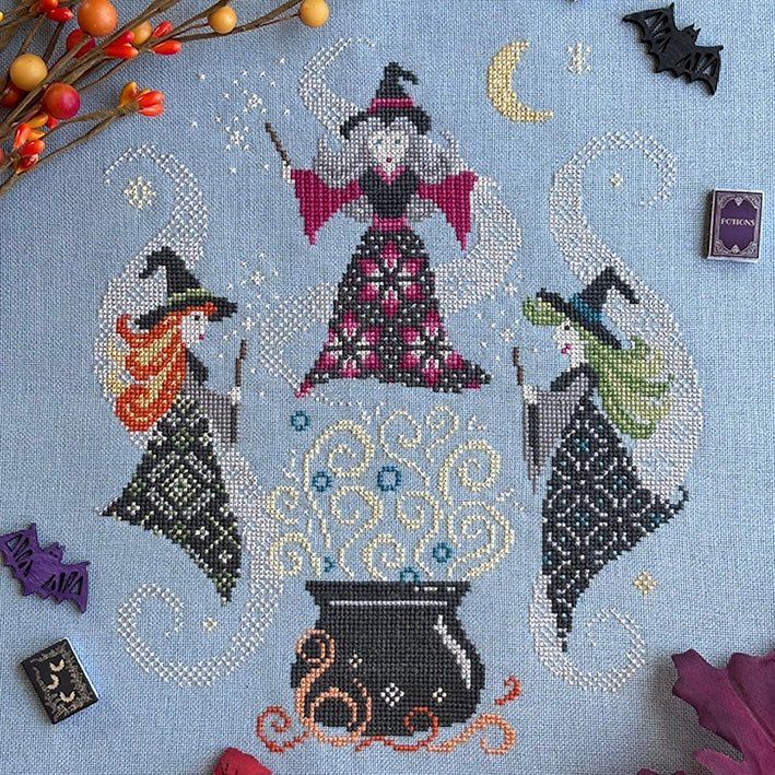 Love Poppet Girls Night Out Halloween Printed Cross Stitch Pattern - Pisgah Needleworks