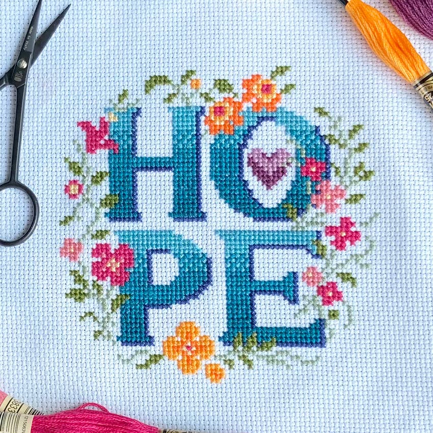 Love Poppet – Hope Four Letter Floral Cross Stitch Kit - Pisgah Needleworks