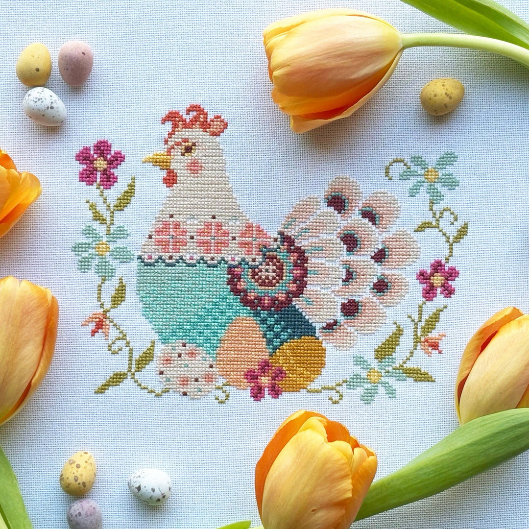 Love Poppet - I'm No Spring Chicken - Kit: 14ct Aida (white) - Pisgah Needleworks