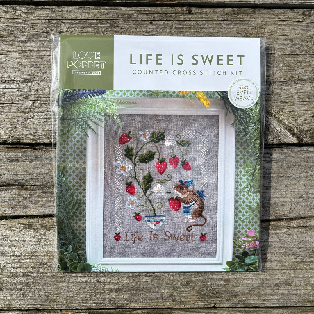 Love Poppet – Life Is Sweet Cross Stitch Kit | Strawberry - Themed Needlecraft - Pisgah Needleworks