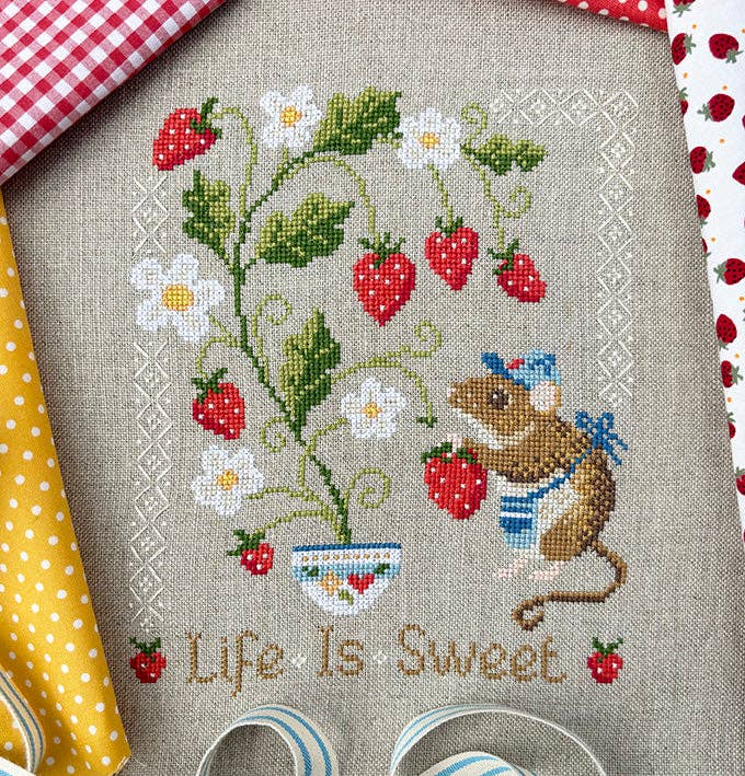 Love Poppet – Life Is Sweet Cross Stitch Kit | Strawberry - Themed Needlecraft - Pisgah Needleworks