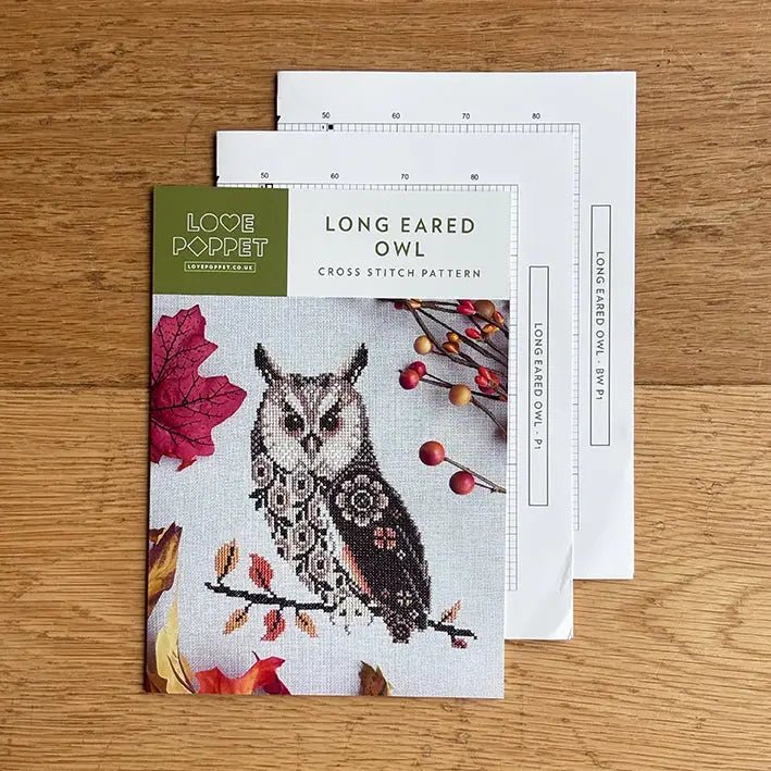 Love Poppet Long Eared Owl Counted Cross Stitch Kit | Aida or Evenweave - Pisgah Needleworks