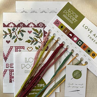 Love Poppet - Love and be Loved - Kit: 14ct Aida (cream/ivory) - Pisgah Needleworks