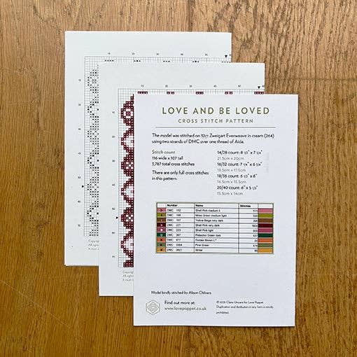 Love Poppet - Love and be Loved - Kit: 14ct Aida (cream/ivory) - Pisgah Needleworks