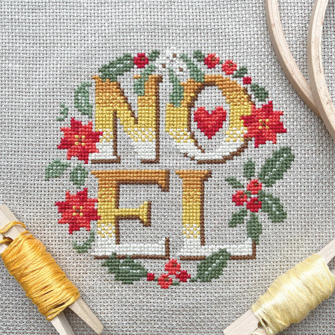 Love Poppet – Noel Four Letter Floral Cross Stitch Kit - Pisgah Needleworks