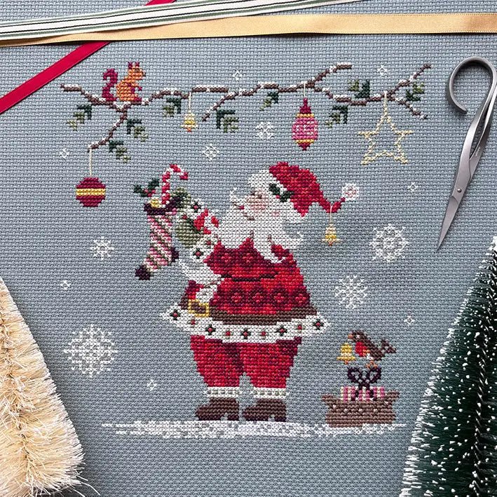 Love Poppet Santa's Visit Printed Christmas Cross Stitch Pattern - Pisgah Needleworks