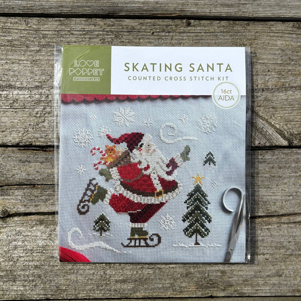 Love Poppet – Skating Santa Cross Stitch Kit | Limited Edition Holiday Design - Pisgah Needleworks