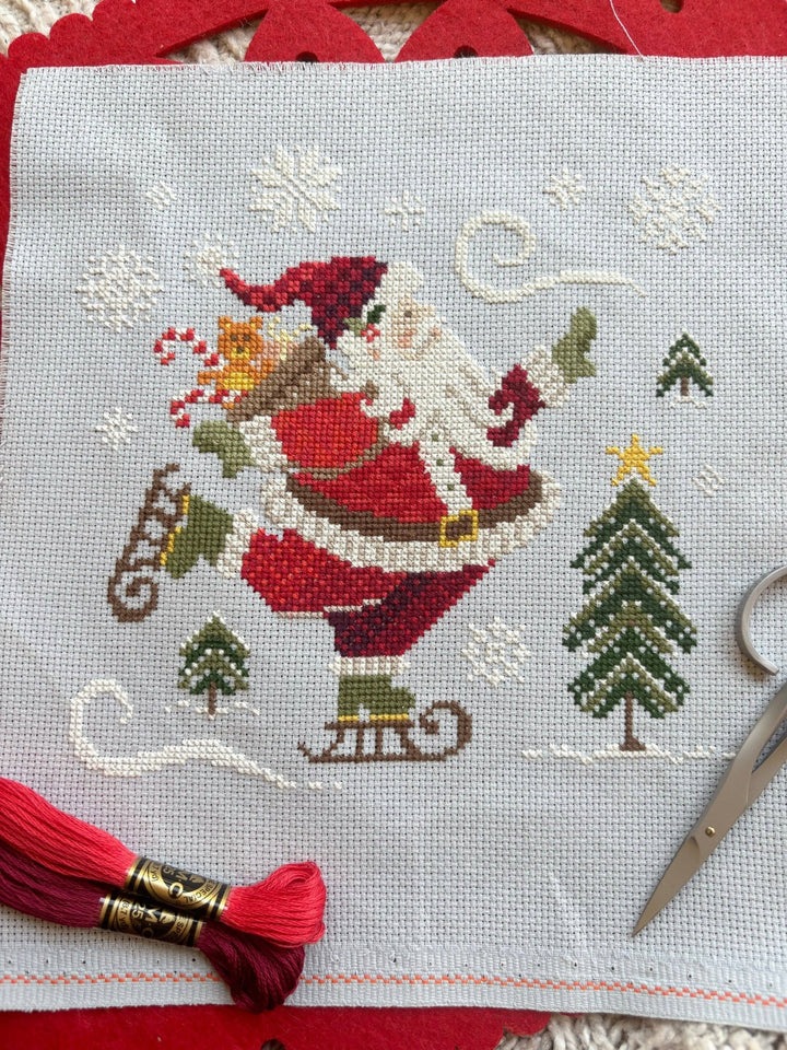 Love Poppet – Skating Santa Cross Stitch Kit | Limited Edition Holiday Design - Pisgah Needleworks
