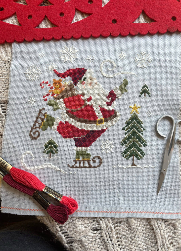 Love Poppet – Skating Santa Cross Stitch Kit | Limited Edition Holiday Design - Pisgah Needleworks