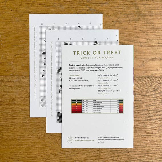 Love Poppet – Trick or Treat Cross Stitch Pattern | Halloween Printed Chart - Pisgah Needleworks